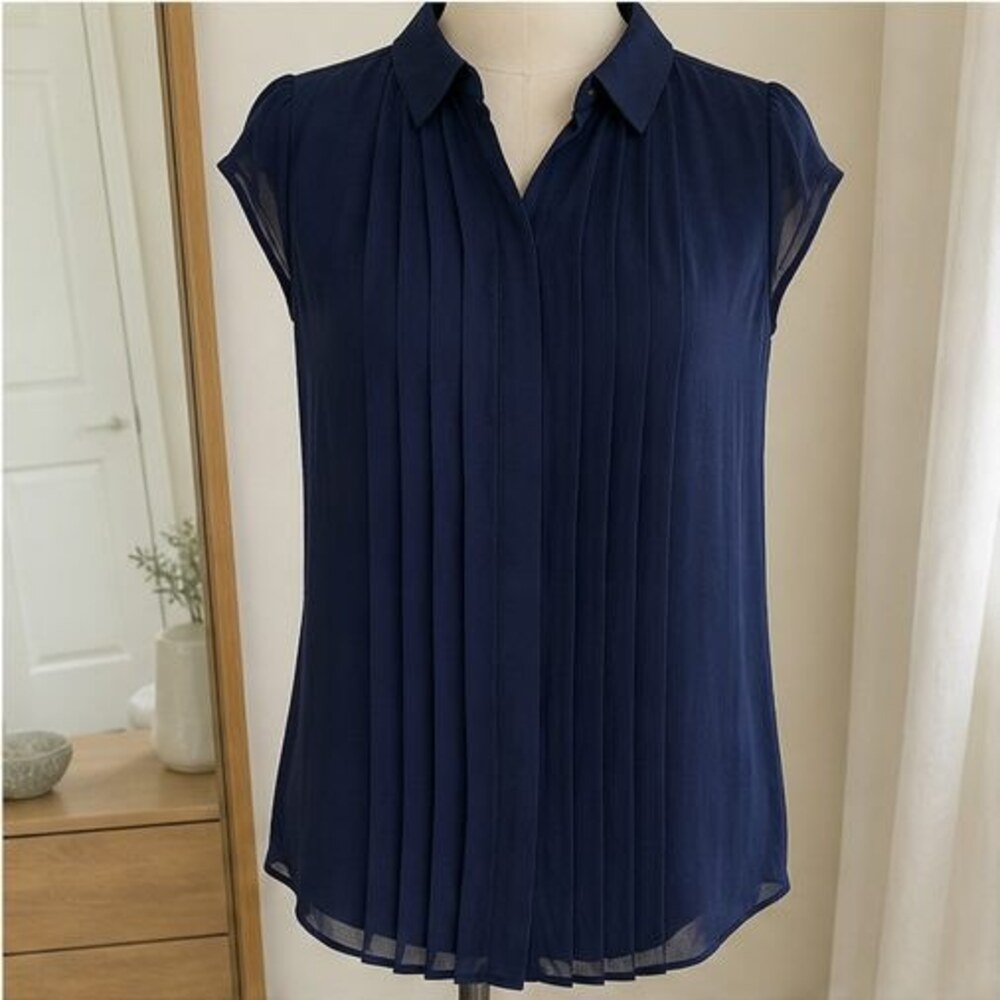 Navy Pleated Blouse